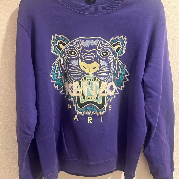 Kenzo Blue and White Tiger Embroidered Crewneck Sweater